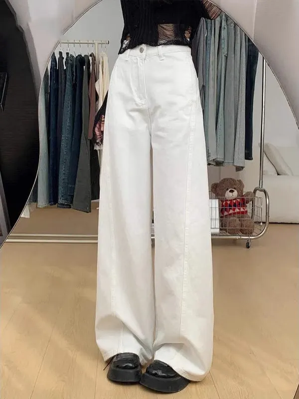 

Летние мужские белые джинсы с изогнутым кроем, с высокой талией, широкие, повседневные, свободные, прямого кроя, длинные брюки в пол, коллекция 2025 года
