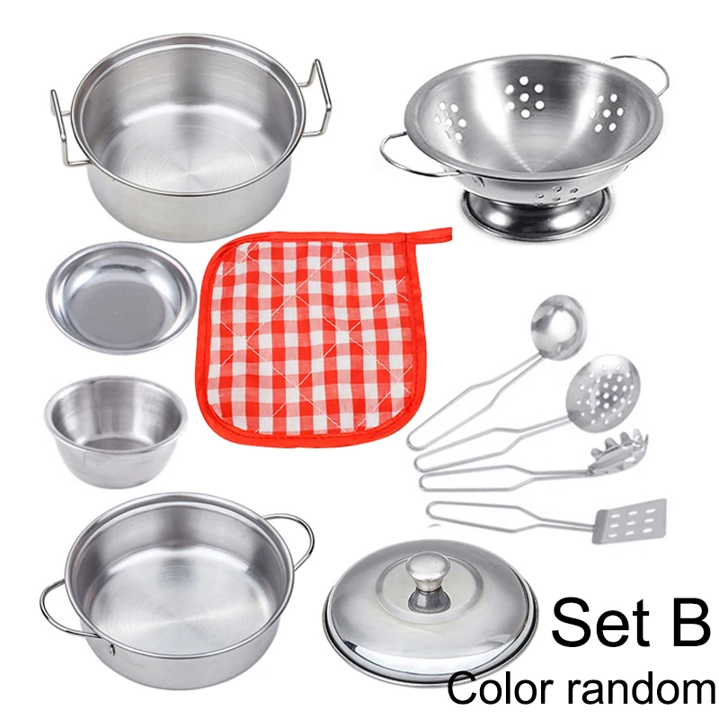 ชุดของเล่นครัวจำลองพร้อมเครื่องครัวสแตนเลส หม้อและกระทะ ชุดอุปกรณ์ทำอาหาร ของขวัญ เครื่องมือการเรียนรู้
