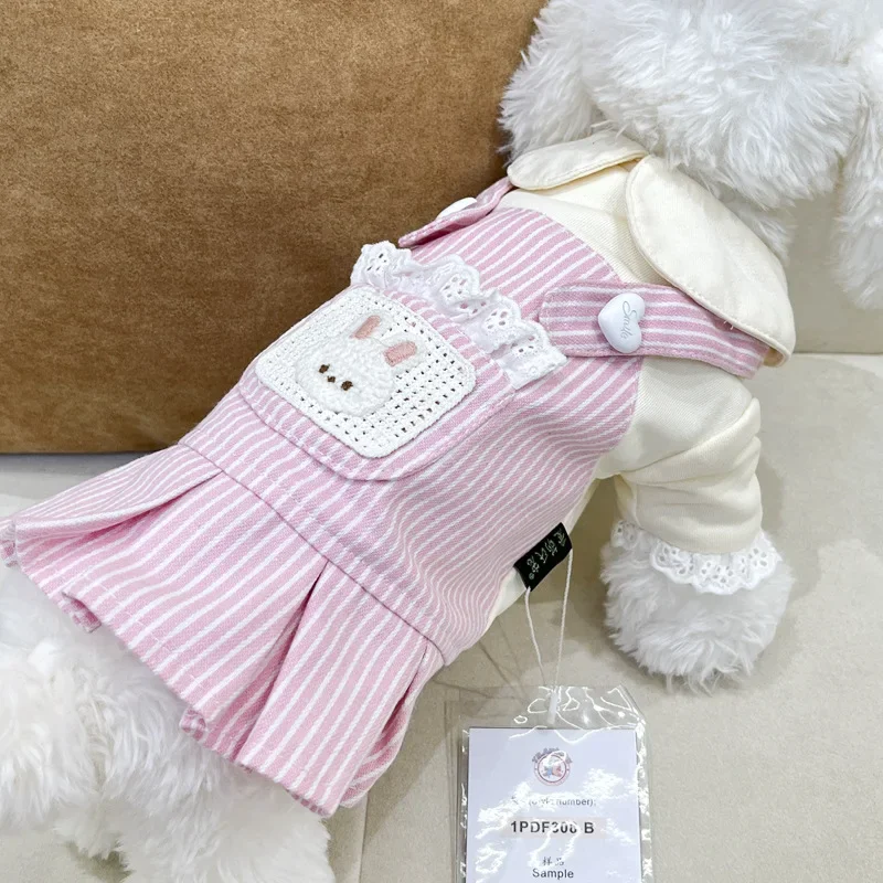 Puppy Clothes Autumn/winter Teddy Bear Pleated for Walking Dogs Be Pulled Home Clothes Pet Autumn/winter Striped Overalls Jacket