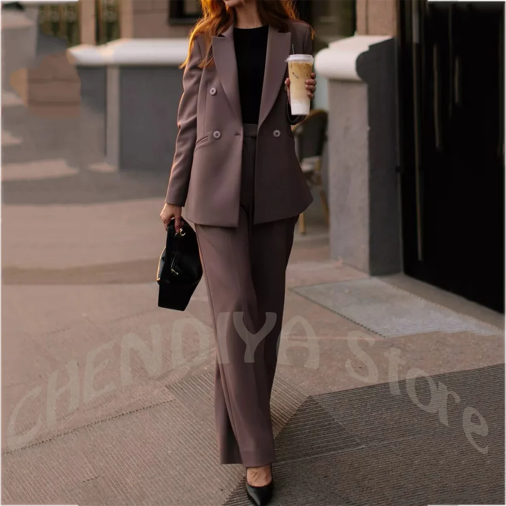 Modern Stylish Women's Suit Tailored 2 Piece Peaked Lapel Double Breasted Elegant Lady Business Office Outfit Fashion Trendy