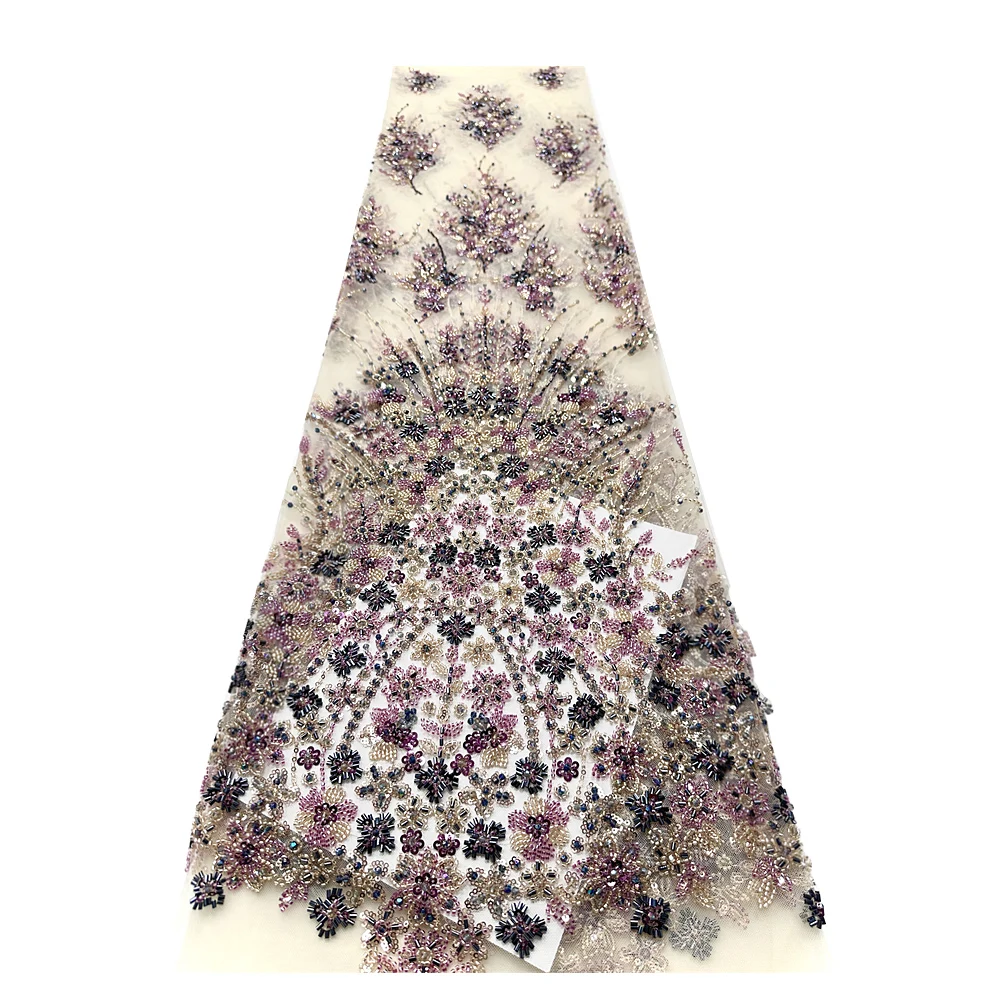 

2025 Luxury French net embroidered beaded lace Fabric African Nigerian sequined tulle lace fabric wedding dress party dress