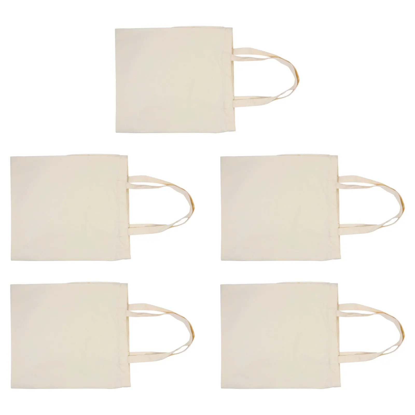 

5 Pcs Tote Bags Cotton Handbag Grocery Canvas Tote Bags Shopping Reusable Beige Large Handle Storage Bag Home Organizer