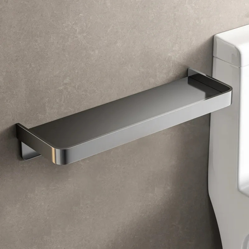 No Drill 304 Stainless Steel Toilet Phone Stand Wall Mount Tray Waterproof Rust Proof Upper Lower Storage 9.4cm Wide Mesh Shelf