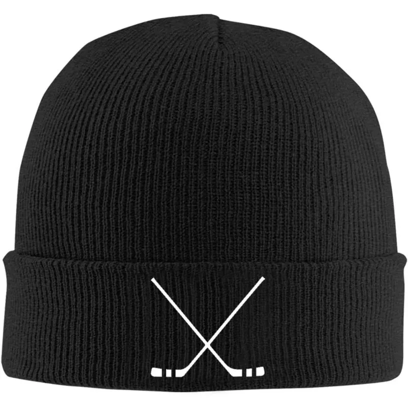 Crossed Hockey Sticks Print Knit Cuffed Beanie Unisex Warm Winter Skull Cap