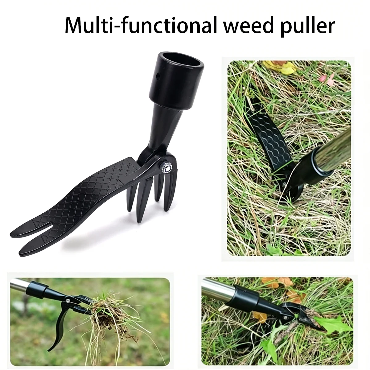 Multifunctional Stand-Up Weeder Head – Root Removal Tool with Foot Pedal (Manual Gardening Tool with 4 Metal Claws)