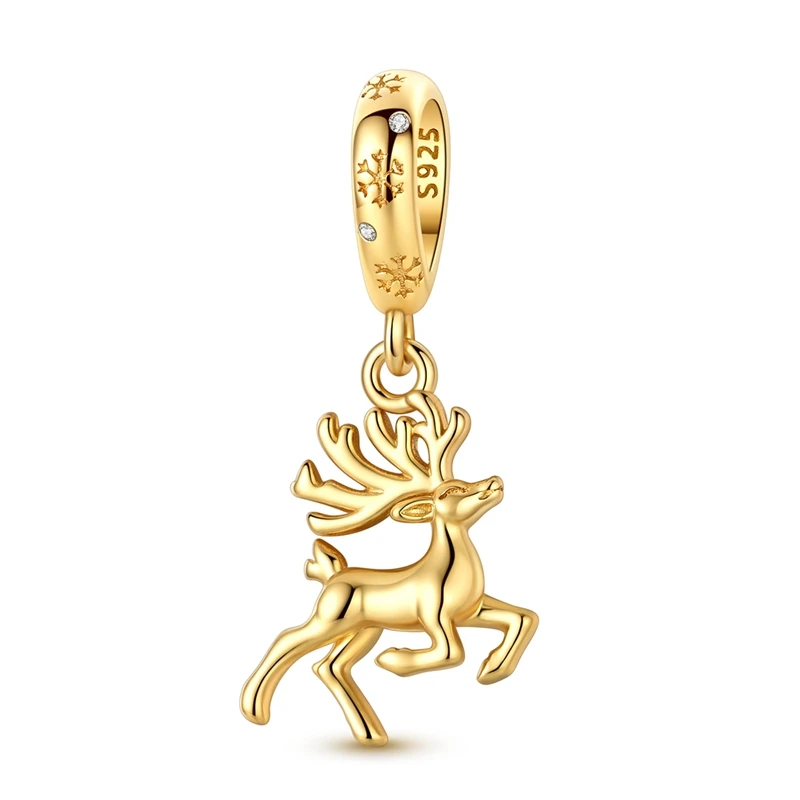 Running Reindeer Dangle Charm Bead 925 Sterling Silver Snowflake Winter Xmas Journey Good‑Fortune Fit DIY Bracelet Jewelry Gift
