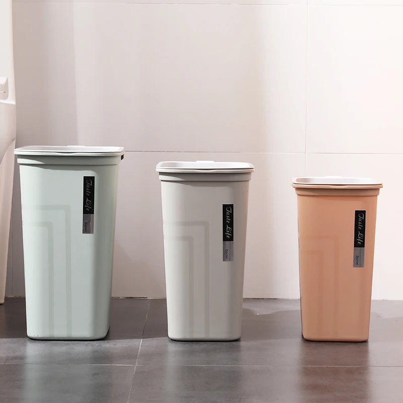 Thickened rectangular trash can household living room bedroom office bathroom creative pressure circle small wastebasket bucket.