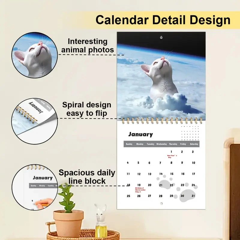 

[k]2026 Cat Calendar For Cat Lovers Funny Cats Calendar,Kitten Calendar 2026 Monthly Wall Hanging Calendars Cute Funny Cat Pet