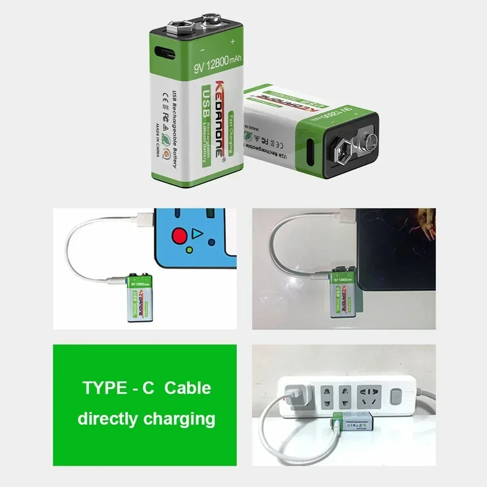 New 9V Rechargeable Battery 12800mAh Micro USB Lithium Batteries for Multimeter Microphone Toy Remote Control KTV Li-ion Battery
