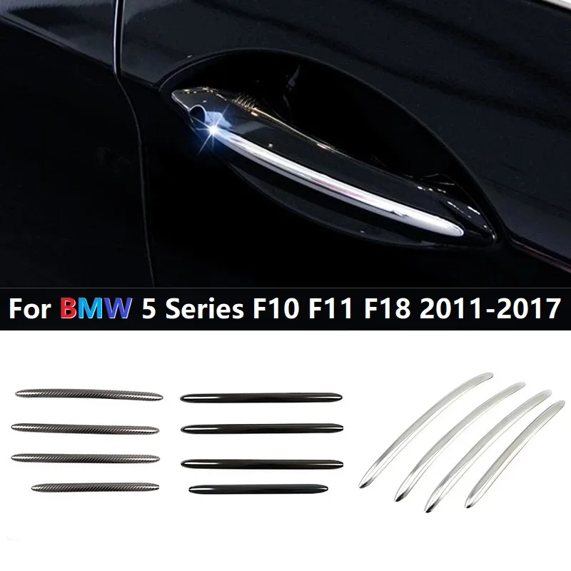 4Pcs  Car Door Handle Cover Trim Stainless Steel For BMW 5 Series F10 F11 F18 2011-2017 Carbon Fiber/Bright Black/Silver