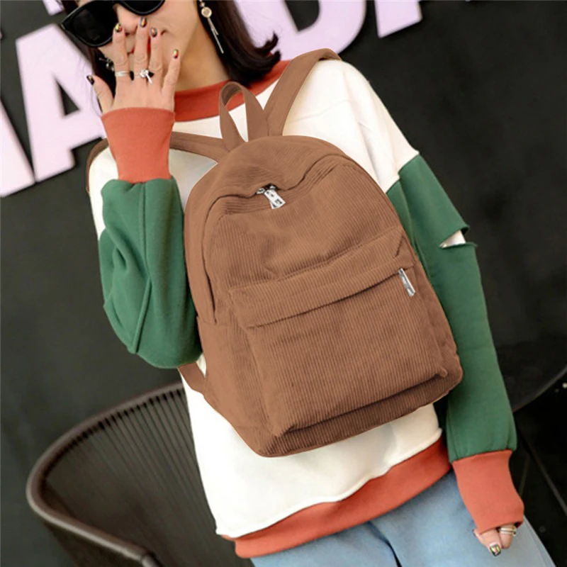 Pure Color Corduroy Backpack Fashion Women School Backpack Women Backpack Teenger Girl School Bags Female Bagpack