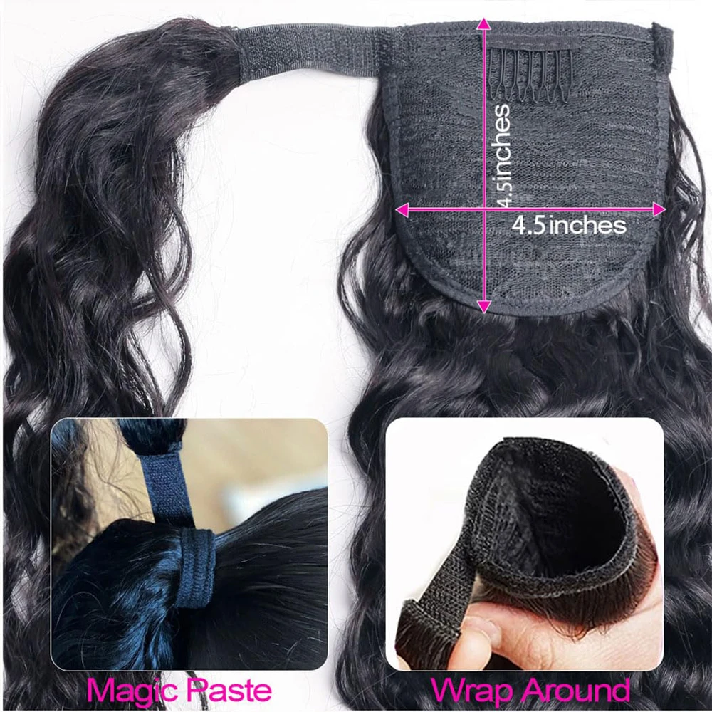 12A Grade Water Wave Wrap Around Ponytail Human Hair Ponytail Extension For Women Brazilian Virgin Hair Natural Color