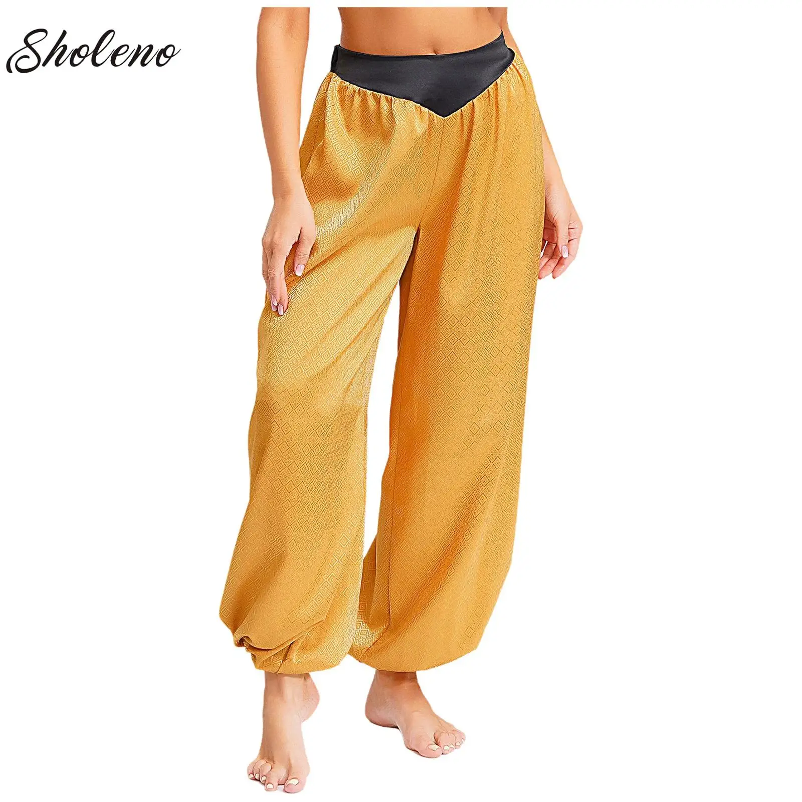 

Womens Jacquard Harem Pants Belly Dance Pants Arab Princess Gypsy Tribal Trousers for Halloween Theme Party Indian Dance Costume