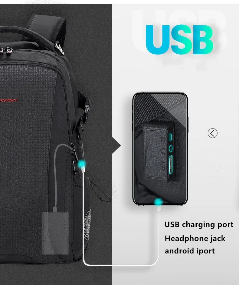 Imagem -04 - Swicky-mochilas Escolares de Couro Multifuncionais para Homens Mochila de Viagem Impermeável Carregamento Usb Mochila Portátil de 156 para Estudantes Masculinos Moda