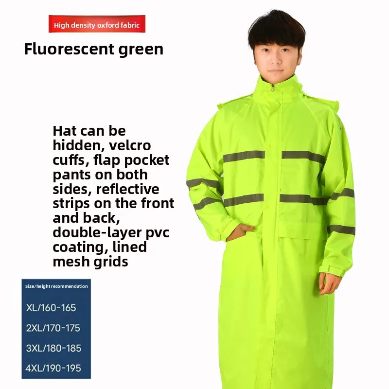 Reflective Sanitation One-Piece Raincoat, Extended and Thickened, Storm-Resistant Duty Patrol Safety Protective Clothing