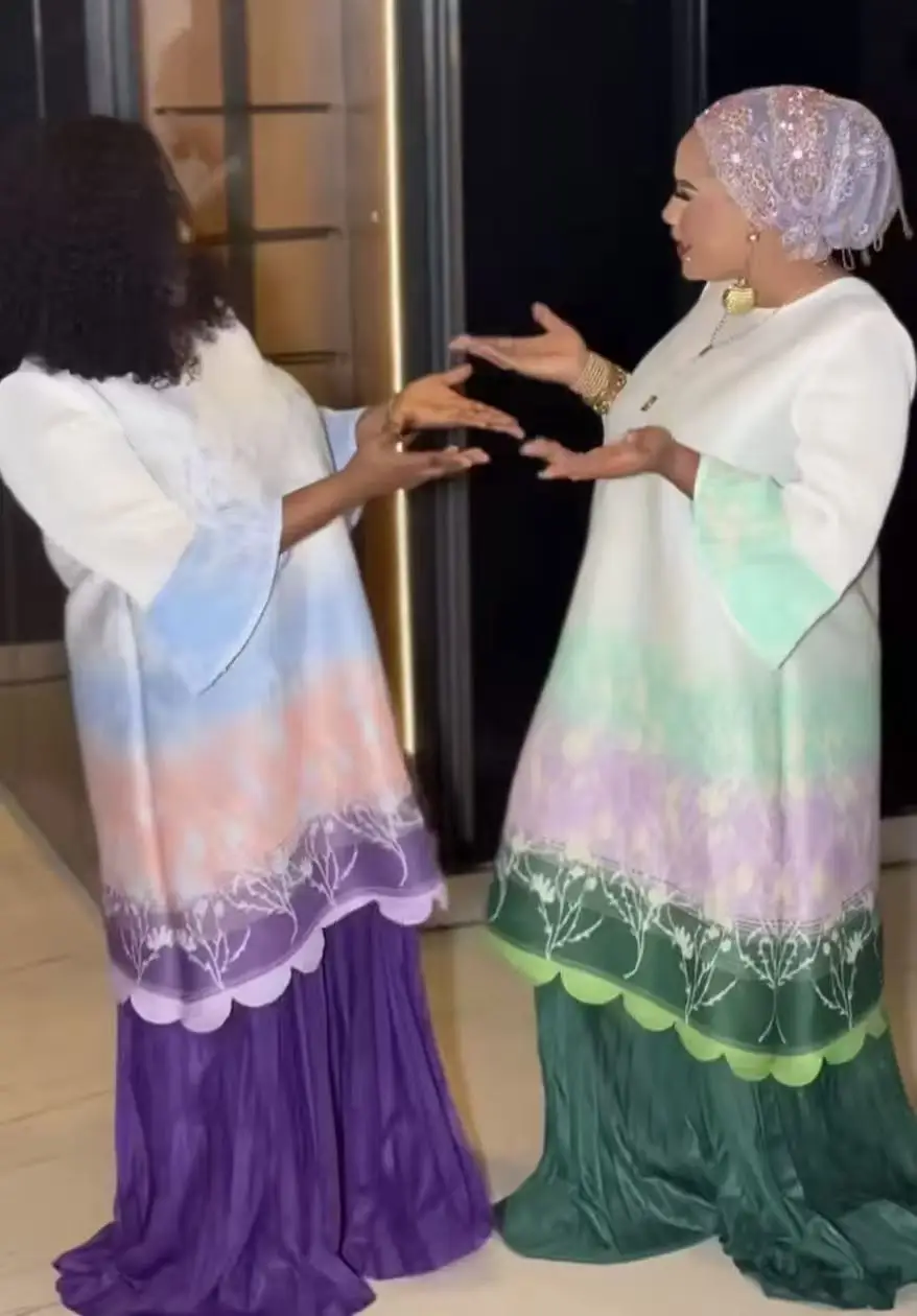 

2025 Summer New Printed Long-sleeved Top Women's Suit Miyake Crew Neck T-shirt Wide-leg Pants Casual Two-piece Set