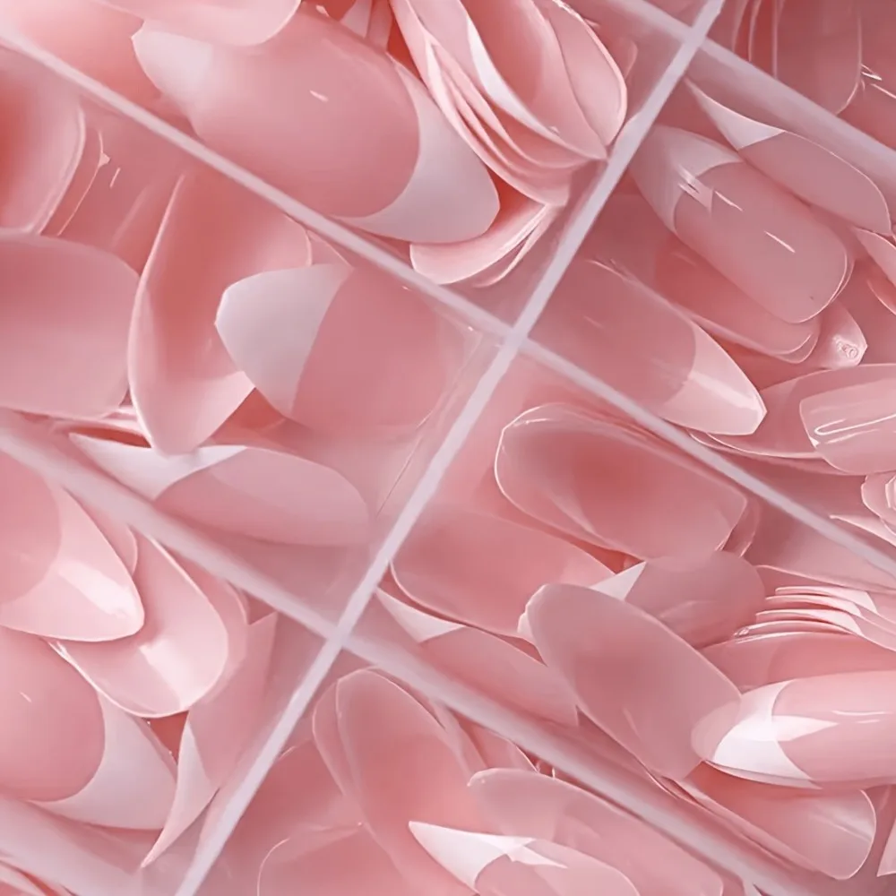 72Pcs Short Almond Press On Nails Nude White French Tip Minimalist Elegant Durable Salon-Quality with Storage Box