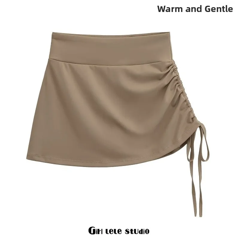 

High Waist Spor Sexy American Hot Girl Sle f-length Skirt Women's Anti-exposure ort Skirt Tight Fit Casual Pure Color