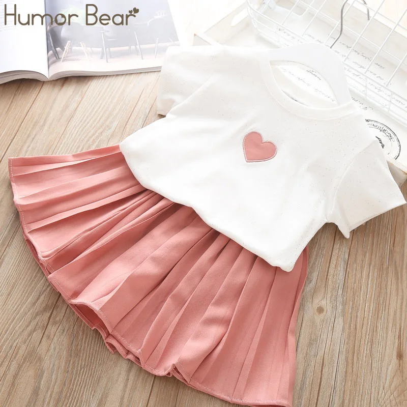 Humor Bear Summer Fashion New Girls' Clothing Children's Clothes Embroidered Love T-Shirt + Skirt Baby Kids Clothing Set