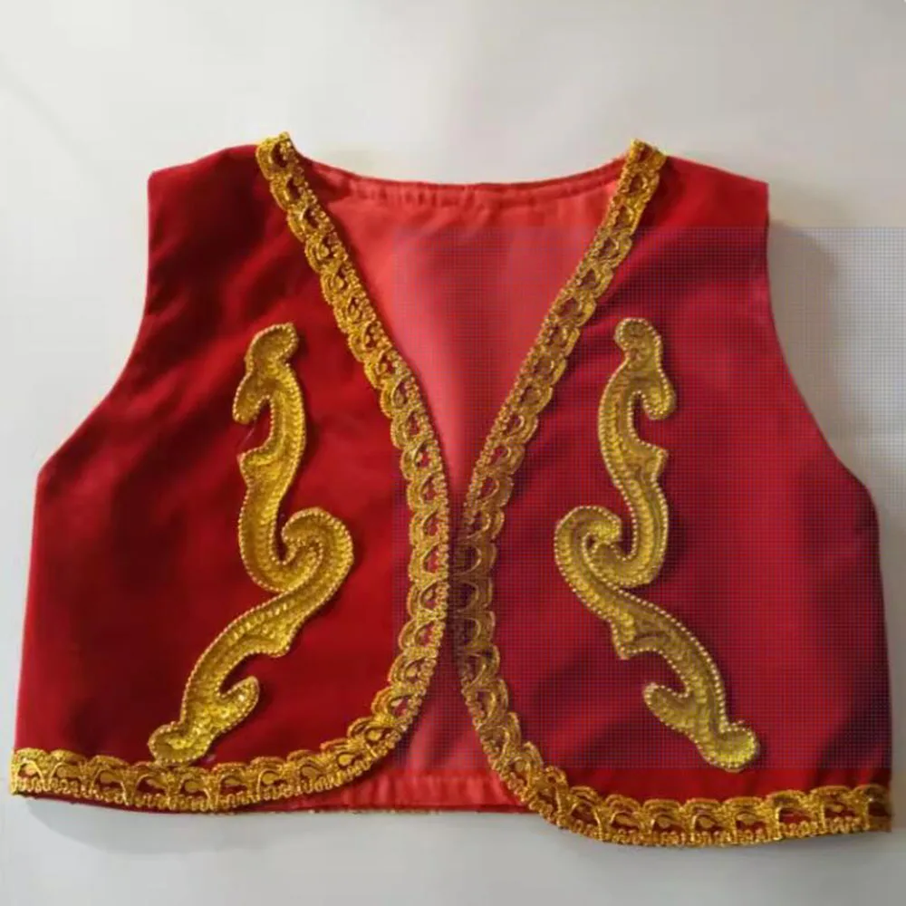 Custom Made Red Or Blue Or Black Prince Embroidered Ballet Vest Stage Costume, Ballet Dance Vest With Gold Decoration