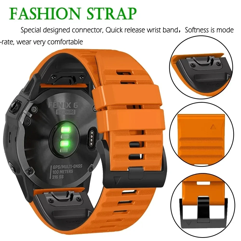 Quickfit 26mm 22mm Width Strap For Garmin Approach S70 S62 Forerunner 965 955 Epix Pro 2 47mm Smartwatch Band Silicone Bracelet