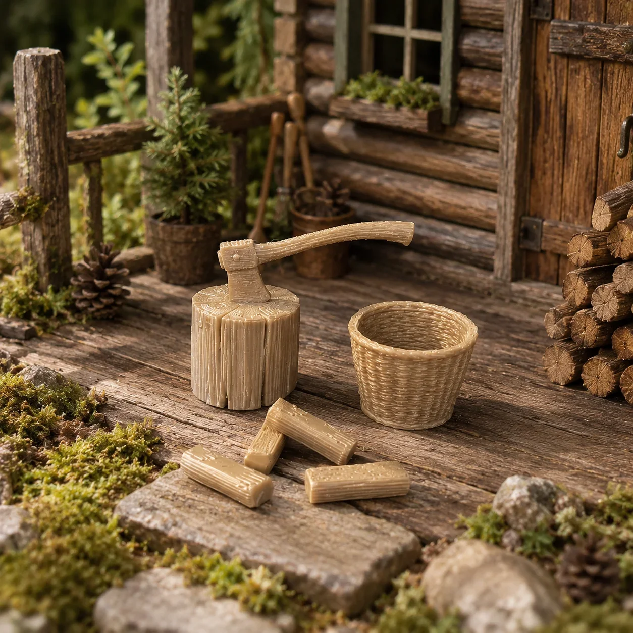 Miniature wood pile stakes set, small props for dollhouse rural courtyard landscaping scenes, collectibles for miniaturists
