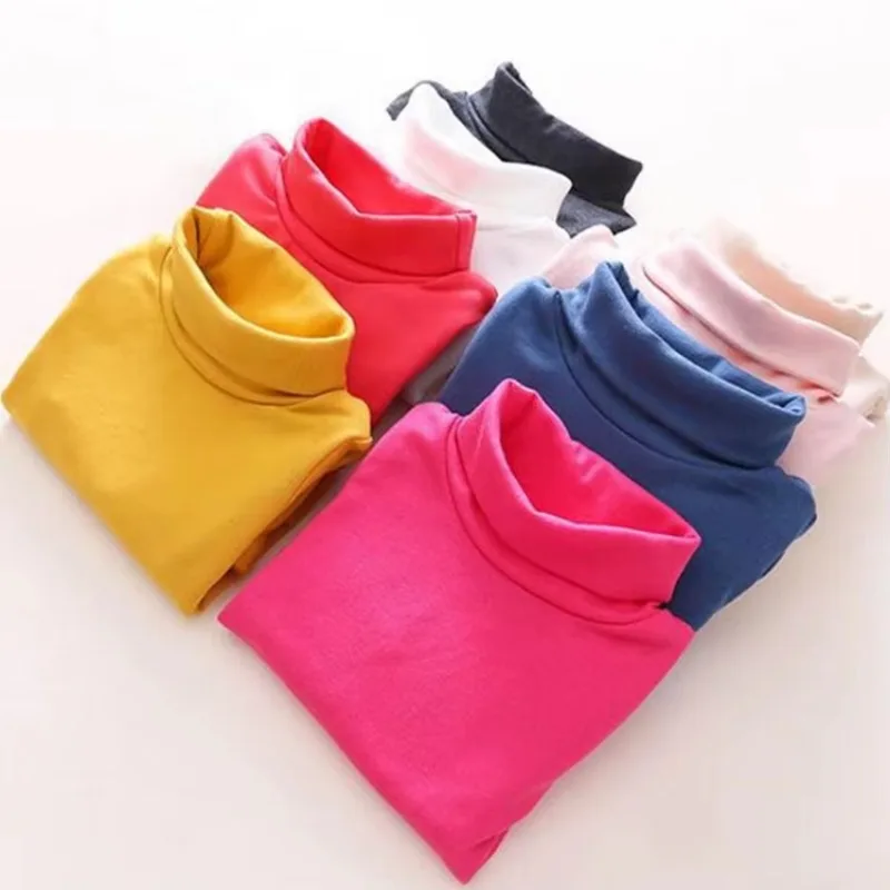 Boys T-shirt Long-sleeved Girls Shirts High-necked Baby Tee Solid Color Tops For Children 3-8 Years