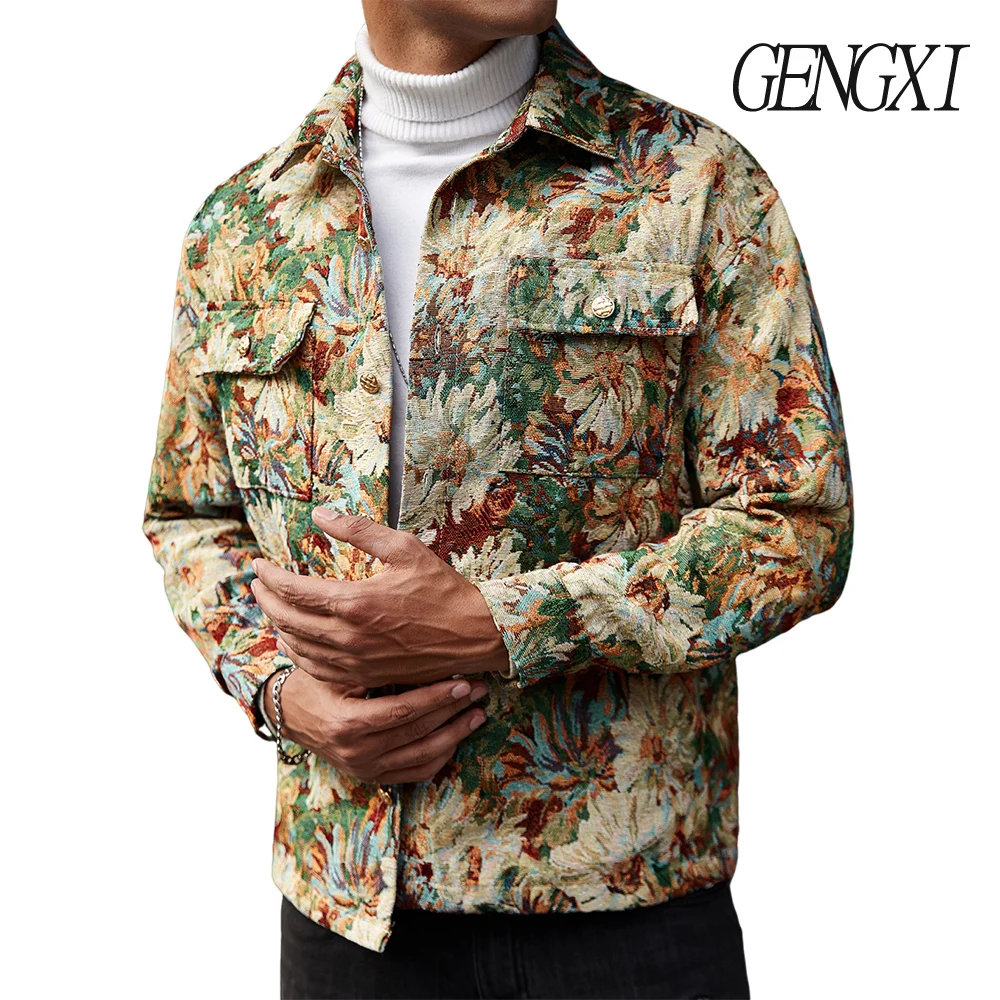 High Street Heren Jacquard Design Reversjas Amerikaanse Street Style Bloemenpatroon Korte Jas Herfst/Winter Nieuwe Y2K Heren Top
