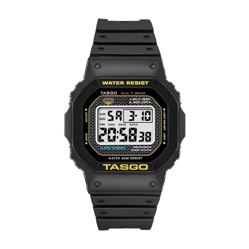 TASGO T110 Sports Men\'s Quartz Digital Watch Full Function LED Auto Hand Lifting Lamp Square 43MM Waterproof 5600 Oak Series