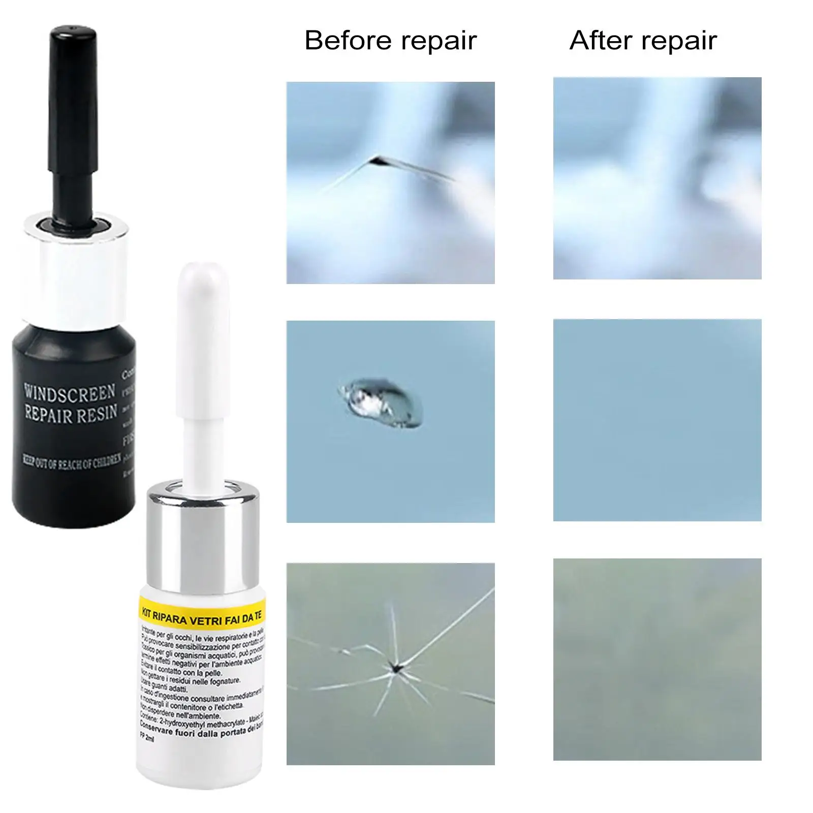 Car Windshield Crack Repair Tool DIY Auto Glass Windscreen Repair Fluid With 5pcs Curing Film 1pc Repair For Chips Cracks