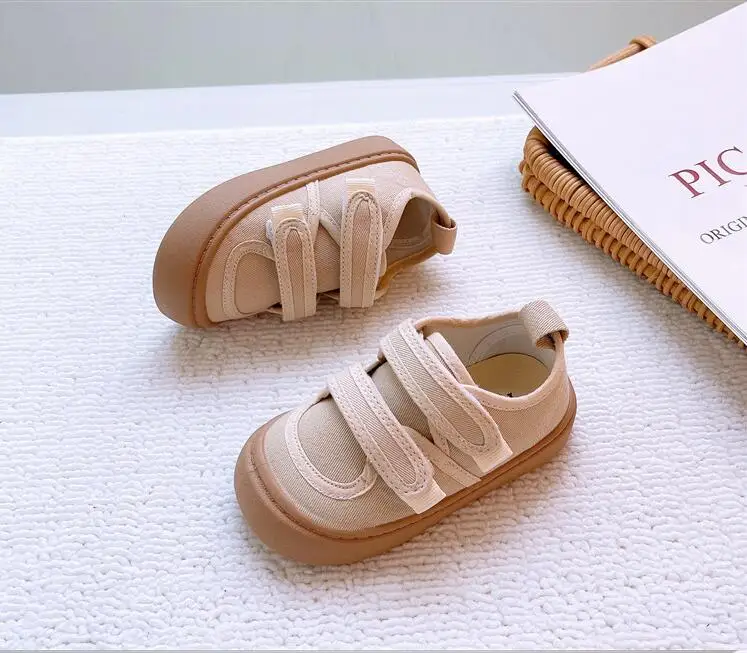 Kids Shoes For Girl 2024 Autumn New Baby Canvas Shoes Girls Casual Soft Bottom Non-slip Boys Toddler Hook And Loop School Shoes