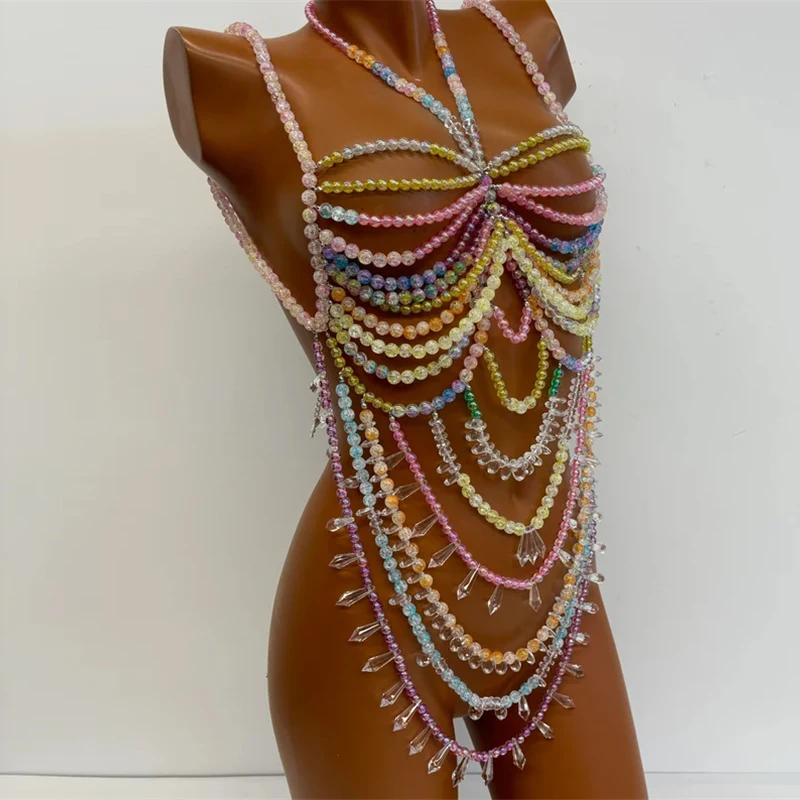 Damen-Oberteile Perlenbesetztes Bralette Festival-Weste Club-Bikini-BH-Top Perlen-Bustier Strandkleidung Lingerie Damen-Rave-Kleidung Tanktops – Detail 10