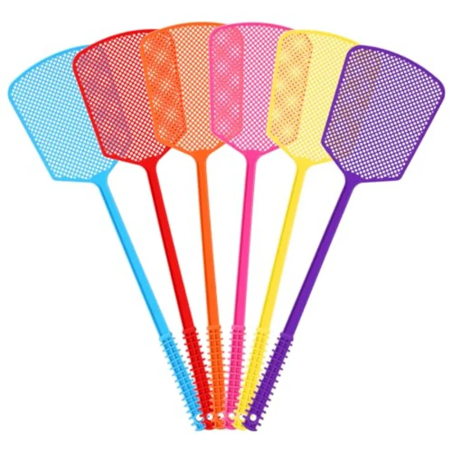 Fly Swatter, Plastic Flyswatters Multi-Pack, Bulk Vibrant Colorful Fly Killer, Long Handle Bug Swatter for Indoor and Outdoor