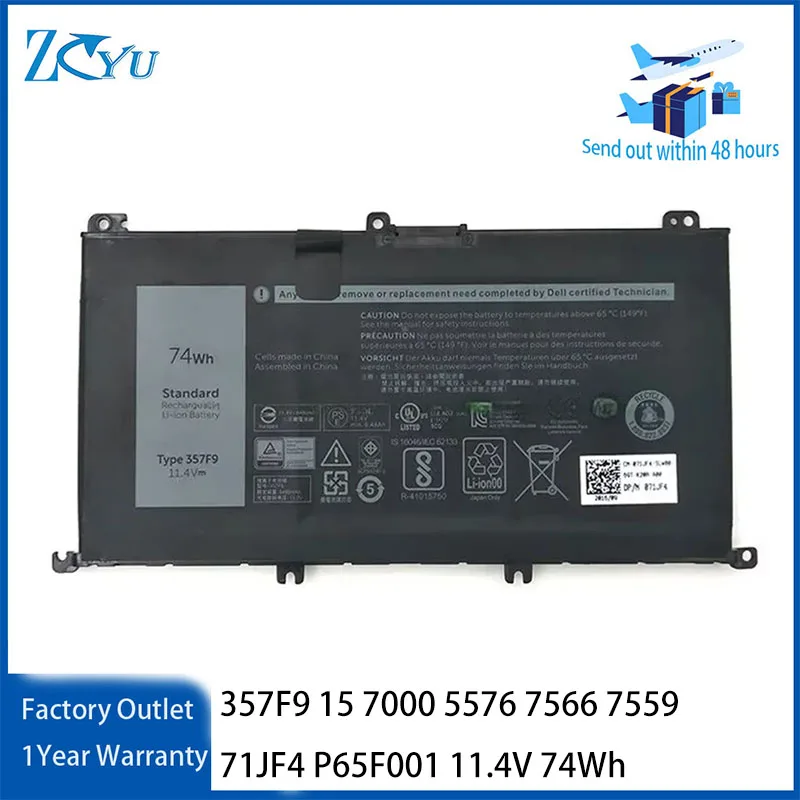 357F9 Notebook-Akku für Dell Inspiron 15 7000 5576 7566 7559 71JF4 P65F001 11,4 V 74 Wh
