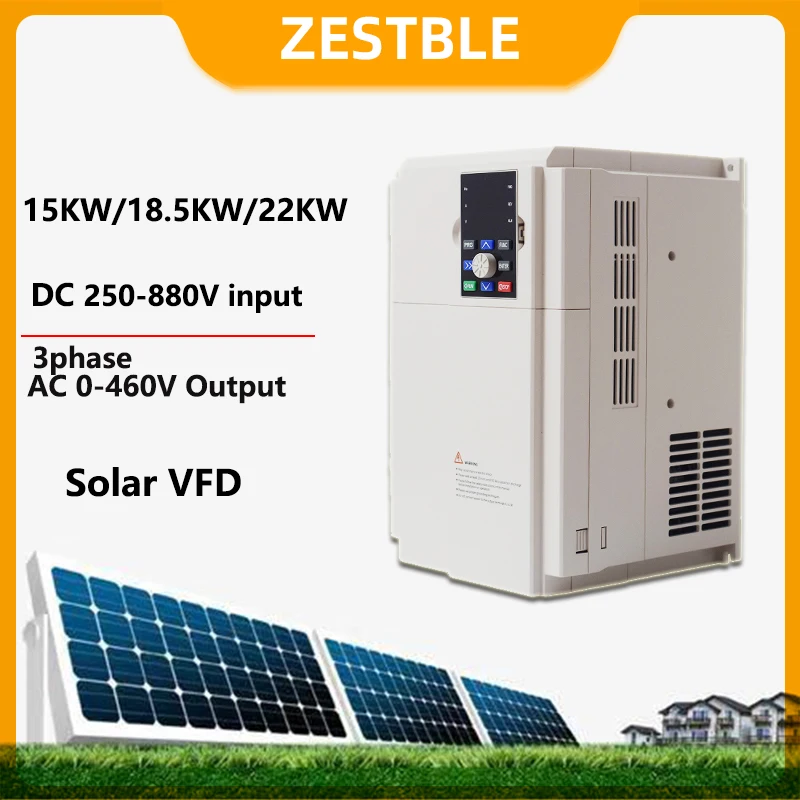 Solar VFD DC250-880V to 3PH 380V 15/18.5/22KW Variable Frequency Drive Converter for Motor Speed Control Inverter