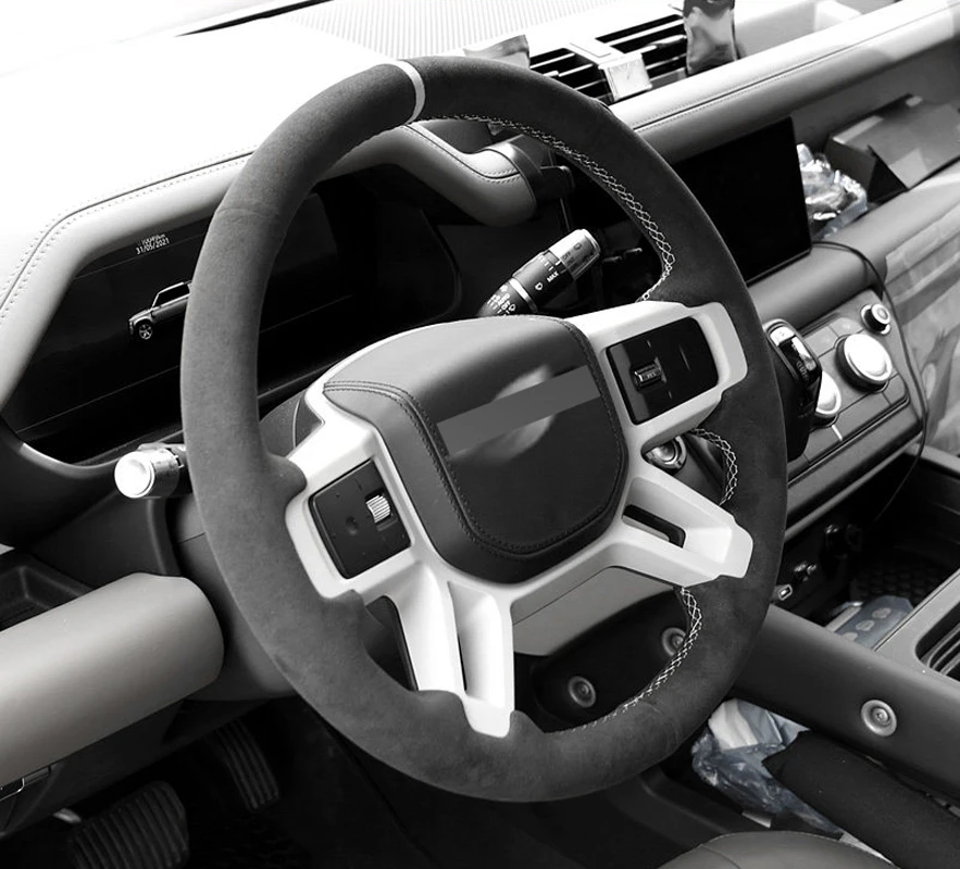 Genuine Leather White Thread Steering Wheel Cover Wrap For Alcantera Car Accessoires Specifically For Land Rover Defender
