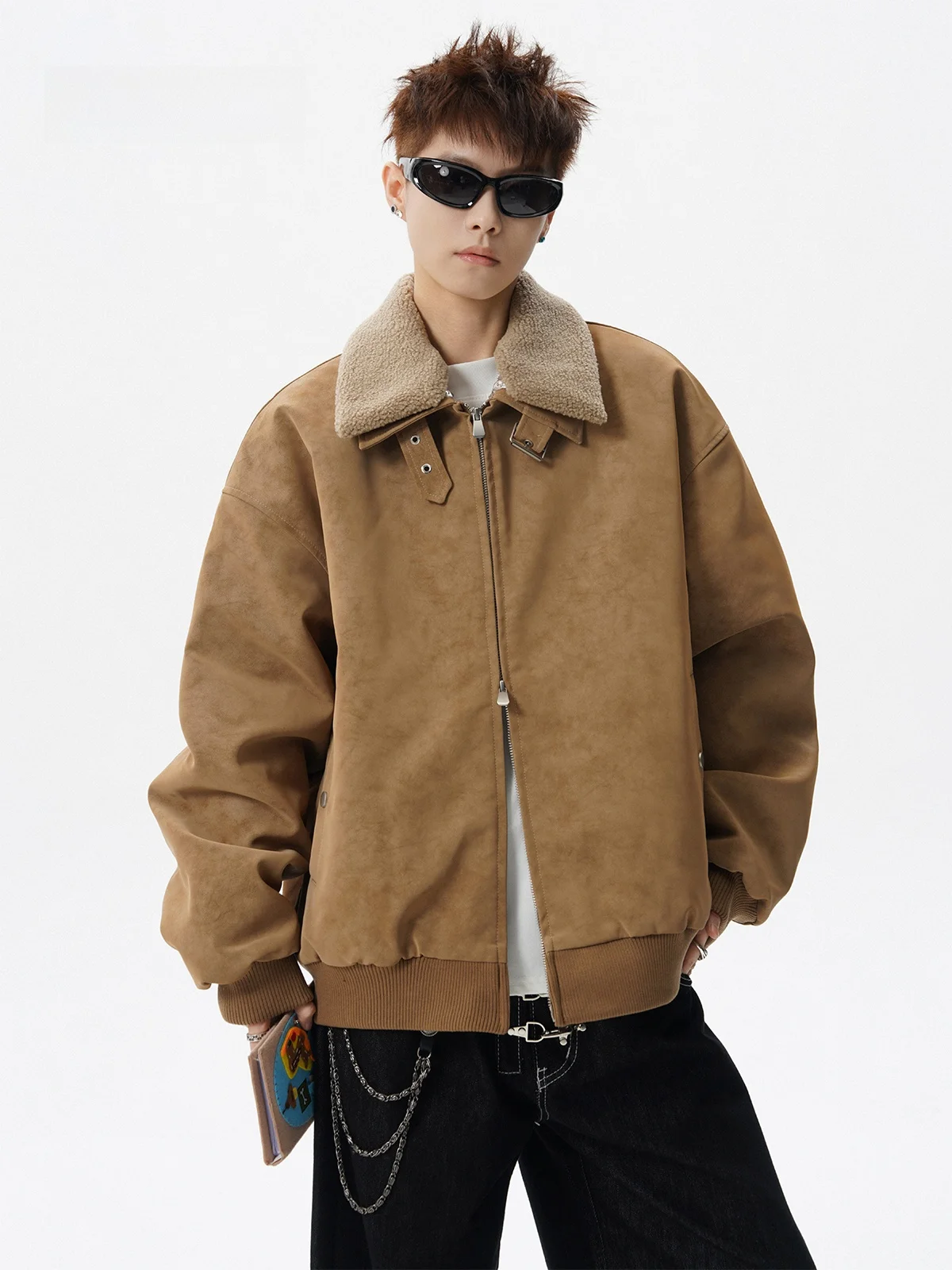 

Мужская хлопковая куртка со съемным меховым воротником American Sle, зимняя куртка из искусственной кожи в стиле ретро, трендовая брендовая теплая повседневная одежда...