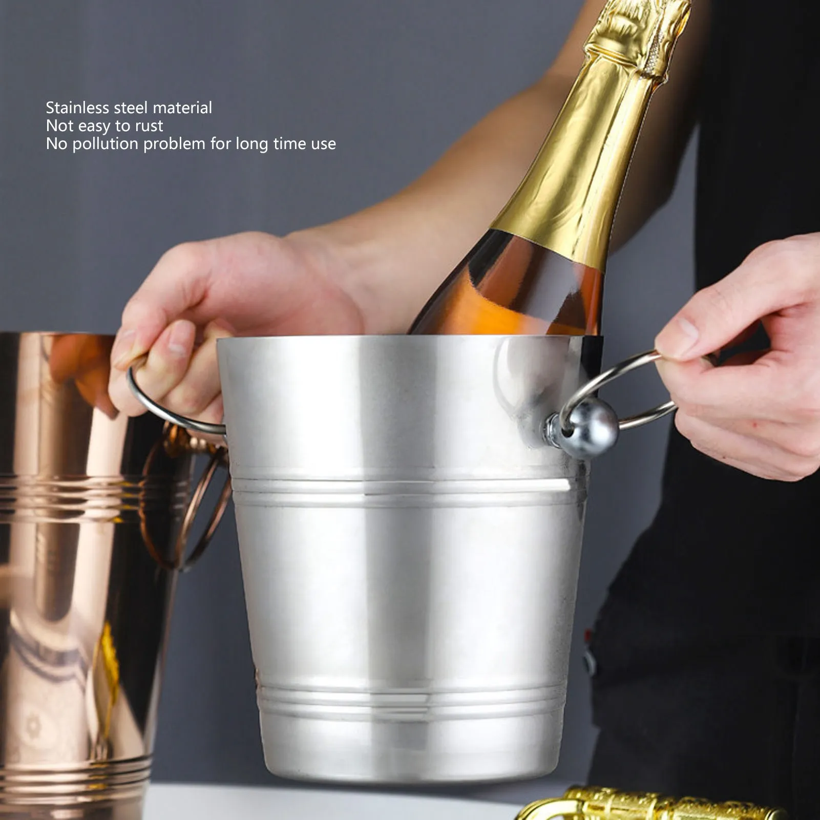 

Ice Bucket With Handles Stainless Steel Large Capacity Metal Beverage Bucket For Beer Champagne