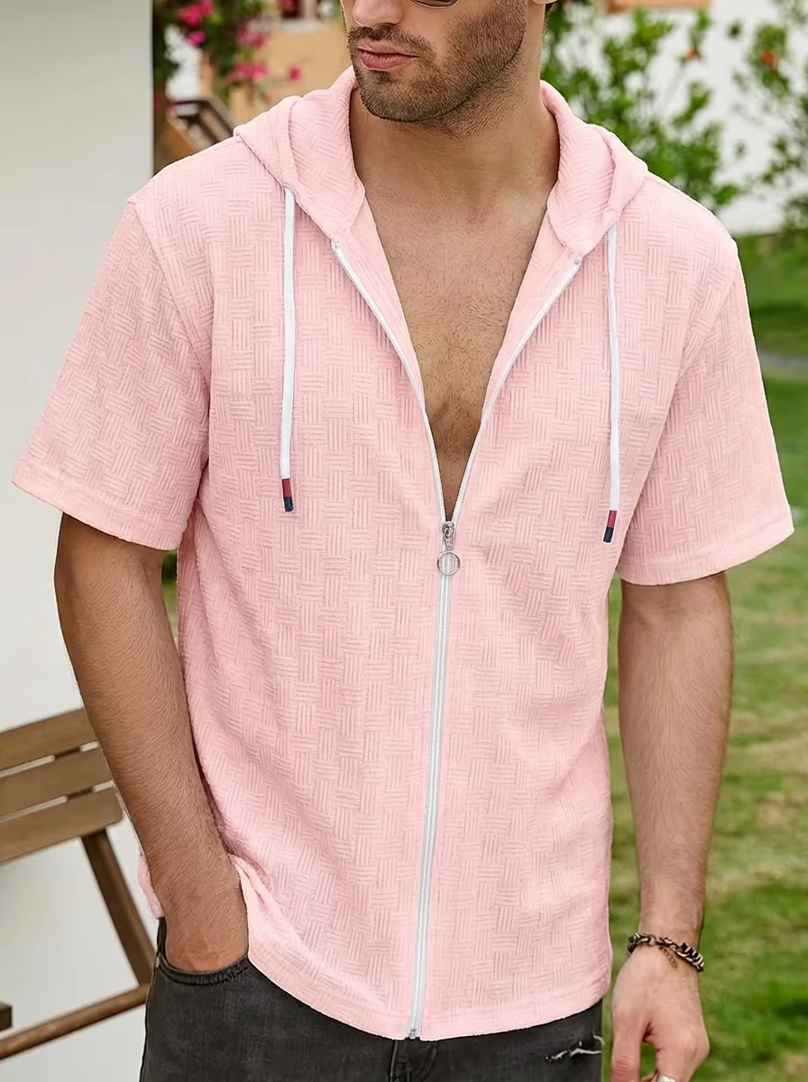 Summer New Men's Fashion Hooded Short Sleeve POLO Shirt Casual Beach Leisure Top Quality Material Comfortable Fit