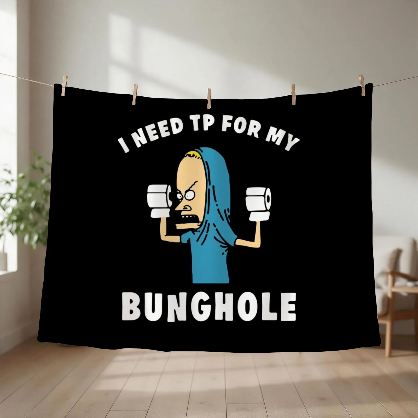 Beavis I Am The Great Cornholio Are You Threatening Me Throw Blanket couch cozy soft plush fuzzy picnic outdoor blanket