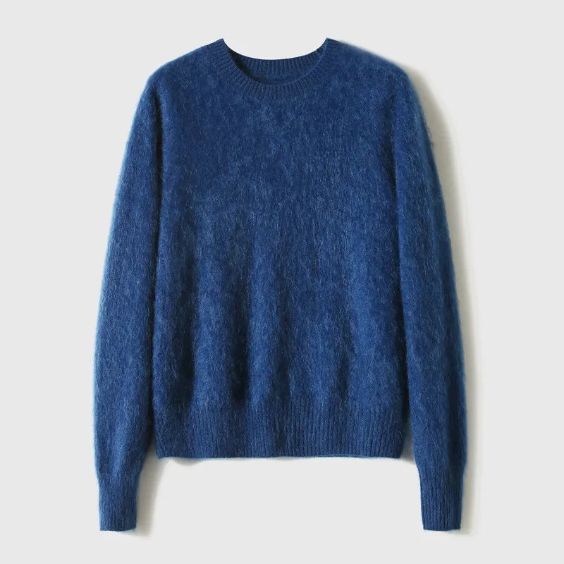 

Autumn and winter cashmere sweater, lazy loose gray round neck cashmere pulled seamless knitted sweater