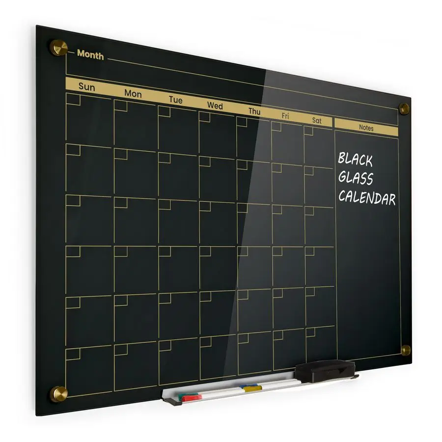 

Glass Dry Erase Monthly Calendar, Extra Large 24 x 36, Tempered Glass Surface, Frameless Wall Mount, with 4 Assorted Color Marke