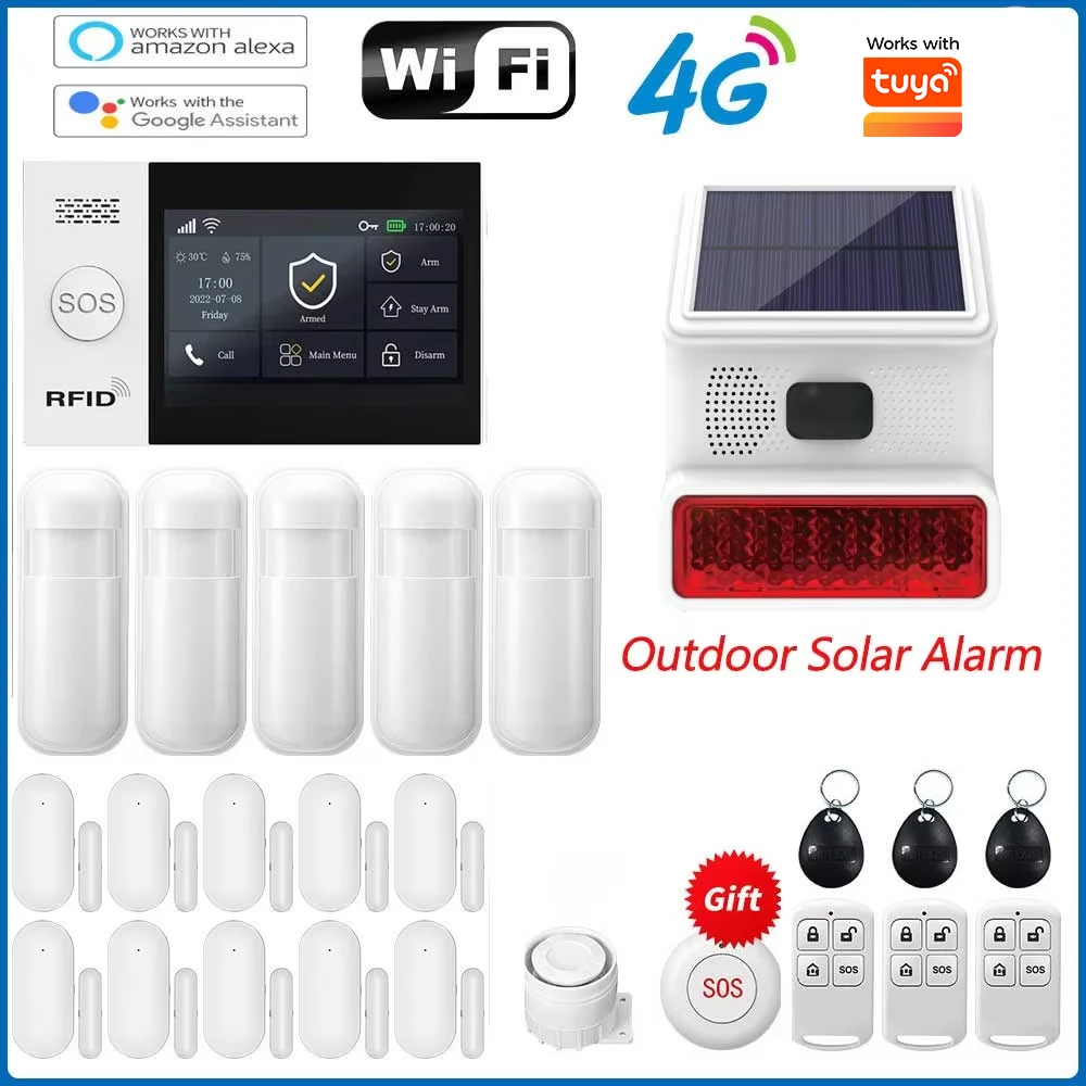 GSM Alarm System Wifi 4GSecurity Alarm System 433MHZ Works With Tuya Alexa Home Burglar Motion Detector Smoke Door Window Sensor