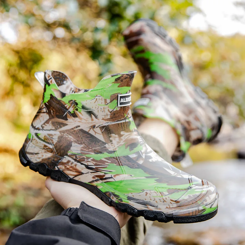 Casual Versatile Wear-resistant Camouflage Rain Boots Men's Rain Shoes Waterproof Short Rubber Shoes Non-slip Labor Water Boots
