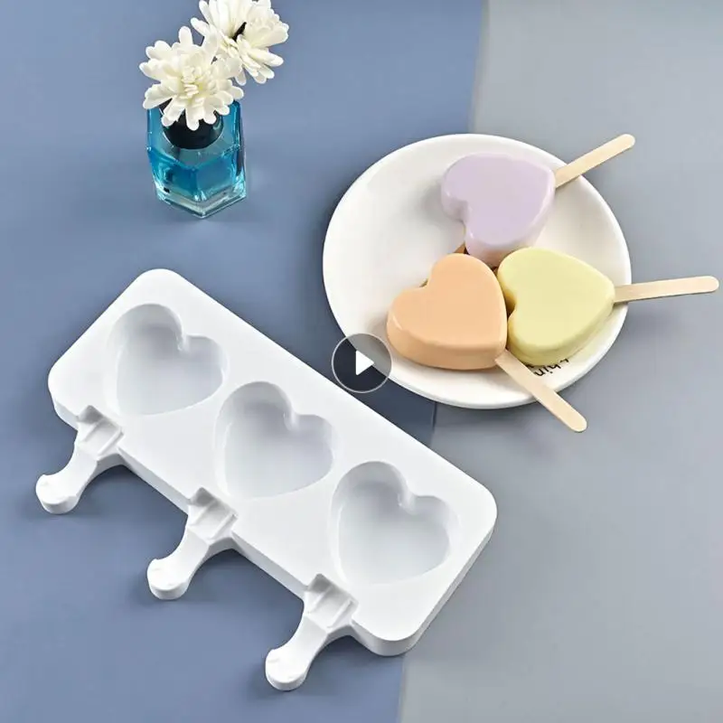 Ice Cream Mold Heart Shape Silicone Popsicle Form Maker Ice Lolly Moulds Ice Tray For Party Bar Decoration DIY Ice Tray Mould