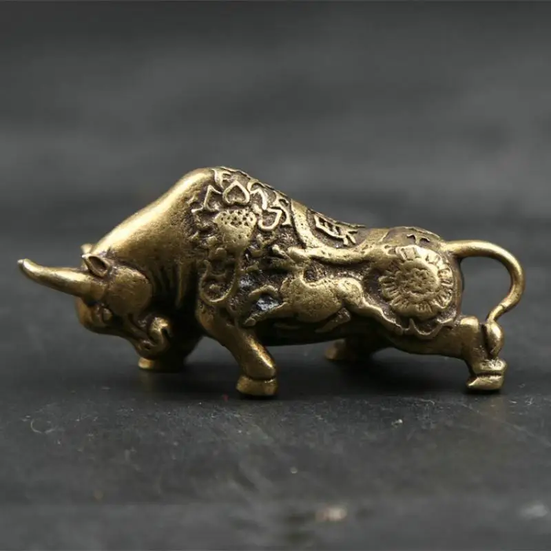 46Mm Small Curio Chinese Bronze Lovable Zodiac Animal Ox Bull Oxen Wealth Statue