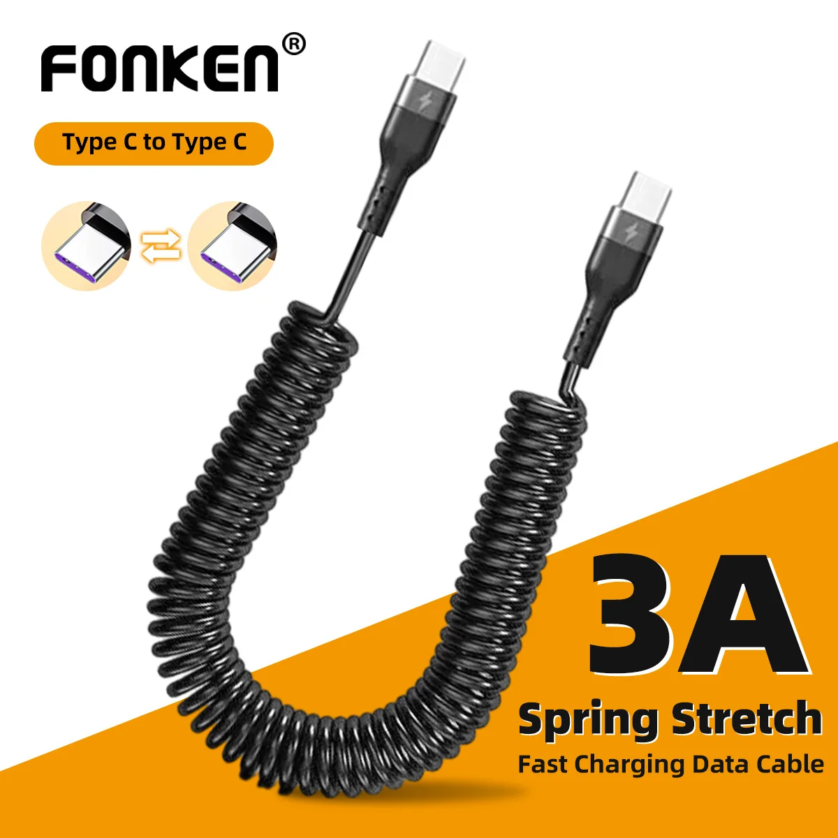 

PD 66W Portable Type C to Type C Fast Charging Cable For iPhone Huawei Xiaomi Samsung Phone Car 5A Charger 3 in1 USB C Cables