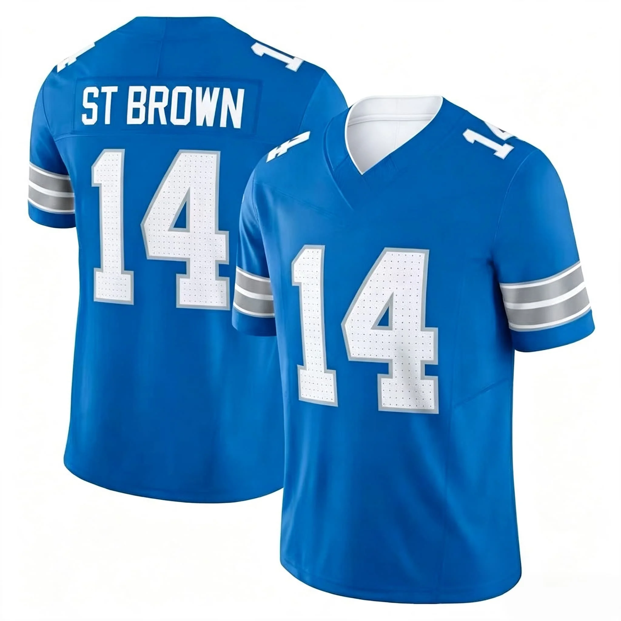 Herren # 14 Amon-Ra St Braun-Blau Kurzarm American-Football-Oberteil Rugby-Sportuniform für Sportfans, Familienoutfit