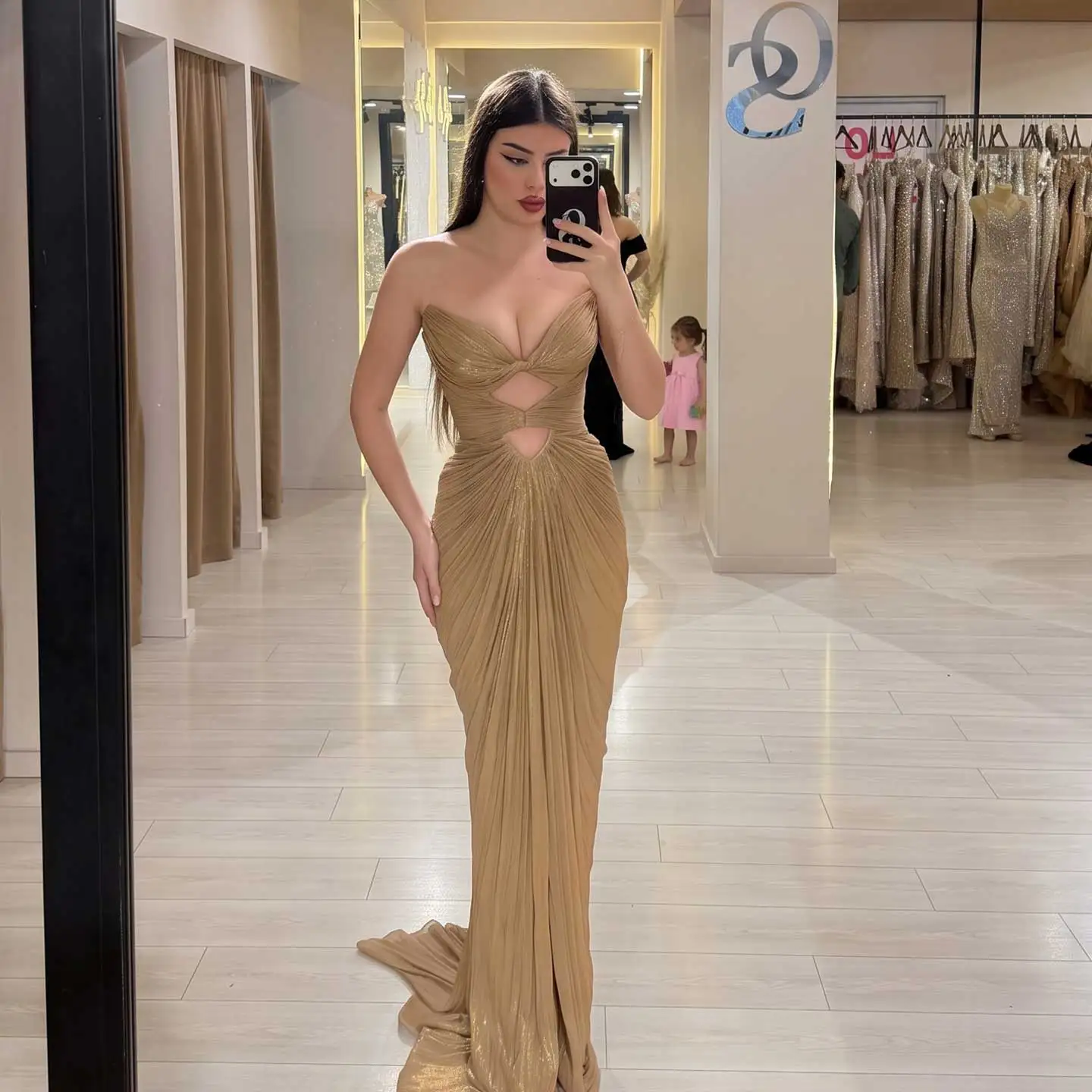 Remote Moon Dubai Elegant Deep V-Neck Evening Dress Pleated High Slit Mermaid Arabic Wedding Guest Prom Gown MN667 Customized