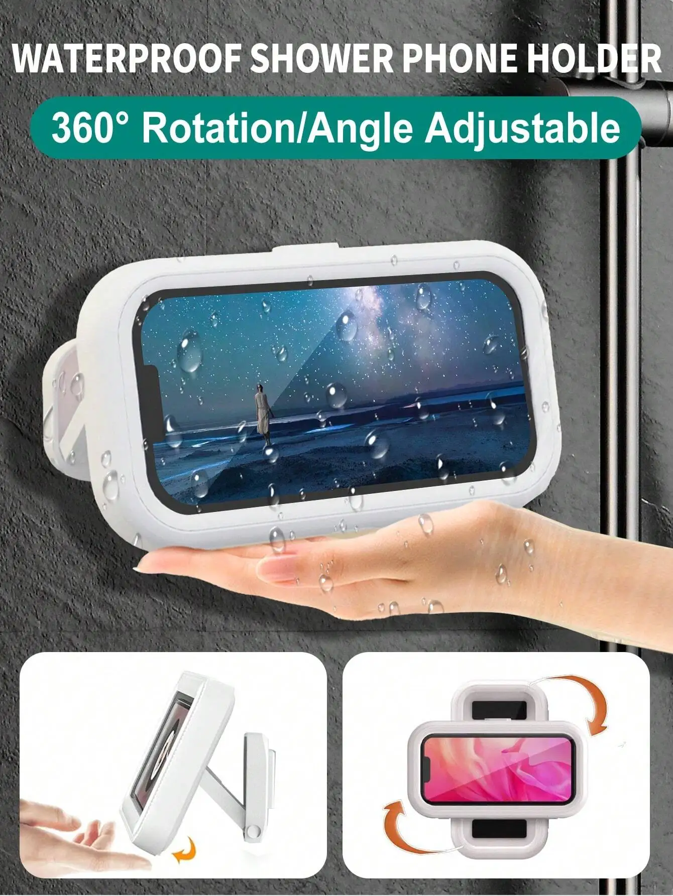 

360° Rotating Waterproof Shower Phone Holder, Adjustable & Extendable, Shower Phone Case, Anti-Fog High Sensitivity Protective C